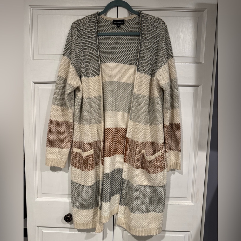 Fortune + Ivy Julia Double Pocket Open Cardigan
